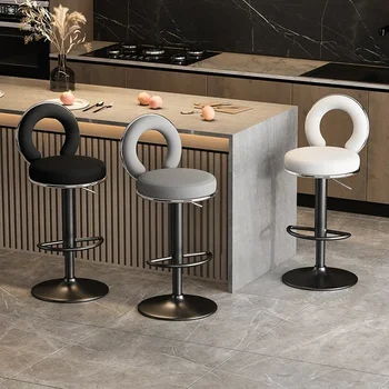 Модерни кръгли бар столове Начало Високи столове за кухня Повдигащ се въртящ се стол за облегалка Прост търговски регулируем преден бар стол
