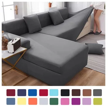 плътен цвят 1/2/3/4 седалка диван покритие участък мляко коприна плат диван капаци за хол секционни ъглови Settee Slipcovers 1PC