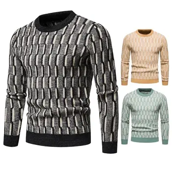 Мъжки пуловер O-образно деколте ивица контраст дълъг ръкав стегнат трикотажни случайни спортни фитнес пуловер високо качество мъжки пуловер