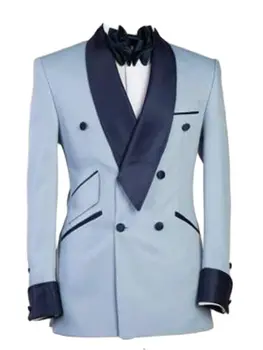 Blazer панталони облекло мъжко облекло палто 2бр Blazer бизнес светло синьо пълен мъжки костюми сватба мъж костюм (яке + панталони + вратовръзка)