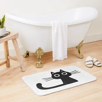 Cutie Kitty Cat Wide Eyed Black Kitten Bath Mat Bathtub Carpet Mats For Bathroom And Toilet Slip-Resistant
