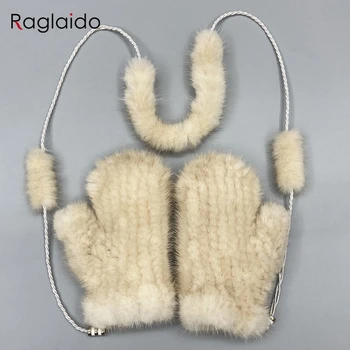 Жените ръкавица естествени норка кожа свързани пръсти женски плетени ръкавици