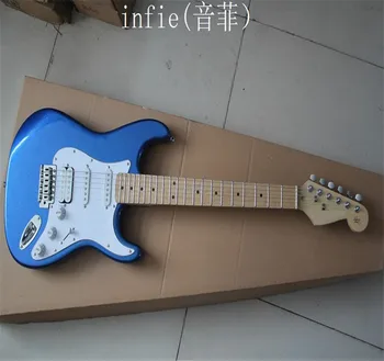 Търговия на едро Най-високо качество с 6 струни грифа кленова китара синя sq st електрическа китара