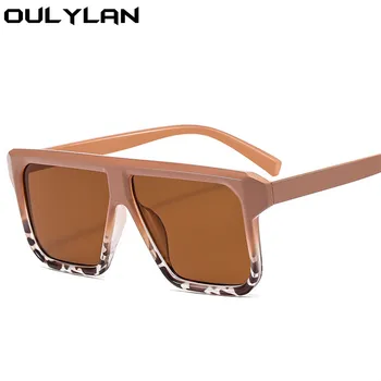 Oulylan Fashion Square слънчеви очила Жени Луксозна марка дизайнер извънгабаритни слънчеви очила мъже реколта кафе леопард очила UV400