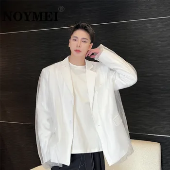 NOYMEI Blazer Trend Mesh Suit Coat Men's Korean Style Loose Top 2024 плътен цвят завой надолу яка джобове еднореден WA690