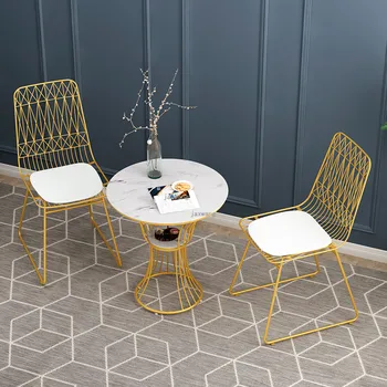 Nordic злато желязо трапезни столове за мебели балкон творчески светлина луксозен домакинство куха окото облегалка кафе маса стол