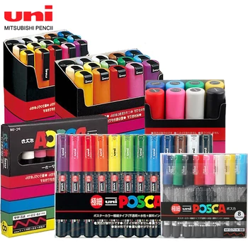 UNI POSCA Комплект маркери PC-1M PC-3M PC-5M Пълнеж за рисуване Специализиран POP рекламен плакат Маркери за графити Арт консумативи