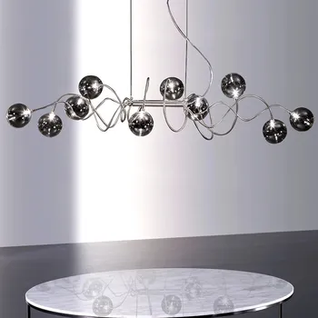 италиански дълъг LED полилей метален димно стъкло молекулярна светлина ресторант хол декорация модерен кафе бар светлина