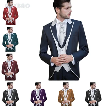 Костюм Homme Цветни мъже Sutis младоженец смокинги мъжки костюм сватба абитуриентски блейзър 3 броя Terno Masculino (яке + панталони + жилетка)