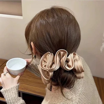 15см Големи копринени ластици за коса Еластични ленти за коса Корейски извънгабаритни копринени сатенени въжета за коса жени конска опашка притежател дамски връзки за коса