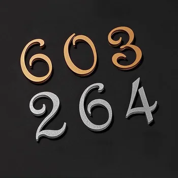 3D цифра врата табела къща знак злато сребърно покритие порта цифри 0 до 9 акрил номер Tag Хотел Начало Пощенска кутия Апартамент Label