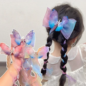 Creative Moving Butterfly Cute Girls Hairpins Hair Clips Ribbon Tied Hair Braided Hairpin Kids Headwear Baby Hair Accessories