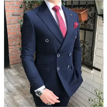 Navy Blue Groom Tuxedos Groomsmen Slim Suits Fit Best Man Suit Wedding Men's Suit Bridegroom Groom Wear Jacket Only Without Pant