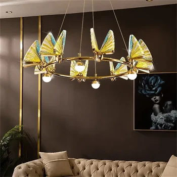 Модерен пеперуден полилей Led Light Nordic Creative Ring лампа Висящи пеперуди декорация Начало Спалня Холни лампи