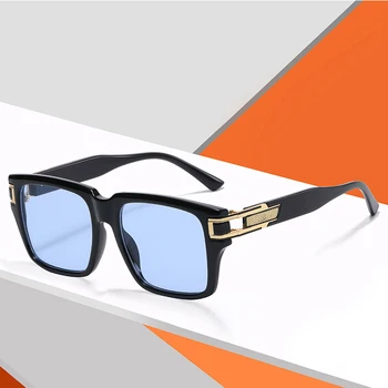 Ретро Извънгабаритни квадратни слънчеви очила Мъже Жени Дизайнер на марката Голяма рамка Черни сини слънчеви очила Мода Cool леко оцветени очила