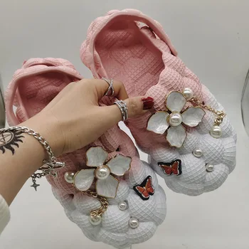 Жените творчески DIY пенливи кристал балон слайдове женски смешно дишаща нехлъзгащи се облачни обувки със задната каишка чехли