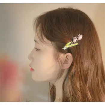 Корейски лале цвете фиба капково масло за коса клипове странични бретон клип украшение коса клипове шнола шапки фиба