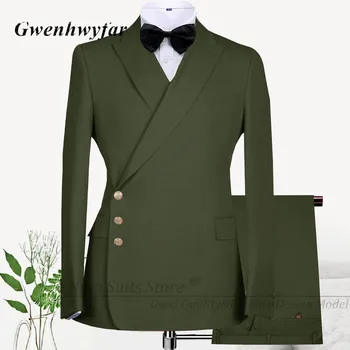 Gwenhwyfar 2023 Нов дизайн три странични копчета Blazer Fashion Men Suits Официален костюм Homme Италия стил младоженец сватба смокинги