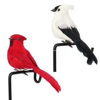 12Pieces Изкуствен червен клип на пернати птици пяна изкуствена птица коледни орнаменти дърво декорация DIY