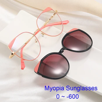 2023 Поляризирани слънчеви очила за жени Луксозен дизайн магнитни очила TR90 UV400 защита мода котка око късогледство очила рамка