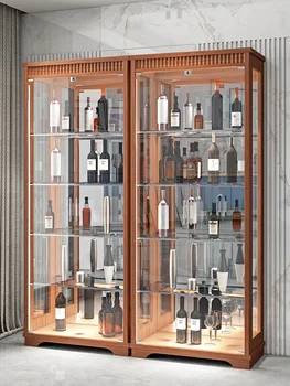 Масивна дървесина Модерна минималистична всекидневна стена Начало Китайски малък шкаф за вино Стъклена врата Curio кабинет с ключалка