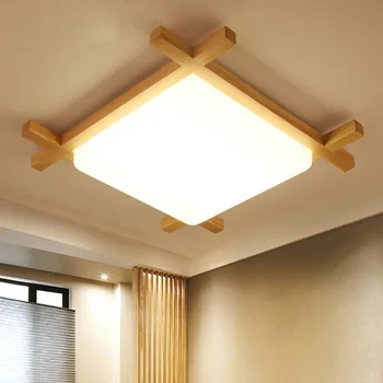 Nordic LED дървени таванни светлини в квадратни висулка лампа лампи светлина за спалня балкон коридор кухненски осветителни тела