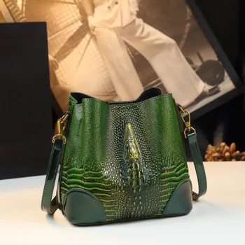 нова мода реколта крокодил зърно кофа чанти дизайнер чанти високо качество дами голяма пазарска чанта рамо crossbody чанта