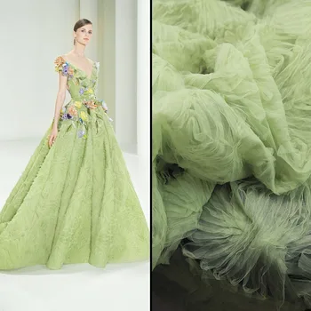 Авокадо зелено цвете бродирани приложения за шиене окото сватбена рокля бебе кукли облекло Tull тъкани за парти рокли
