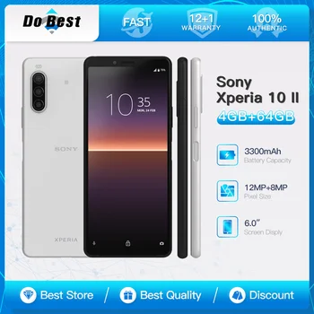 Оригинален Sony Xperia 10 II XQ-AU51 XQ-AU52 4G мобилен телефон 6.0'' екран 4GB RAM 64GB / 128GB ROM NFC GPS OctaCore Android SmartPhone