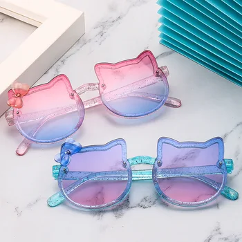 Мода карикатура котка форма без рамки слънчеви очила за деца Ourdoor защита от отблясъци слънчеви очила