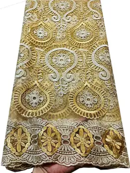 Африкански дантелен плат 2023 Висококачествена френска мрежеста дантелена тъкан с камък Нигерийски дантелени тъкани за сватбена рокля VLL3240 злато