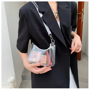 Мода реколта дами желе плътен цвят ясно подмишниците чанта случайни жени чанти чанта мобилен телефон рамо чанта фестивал подаръци