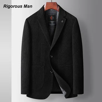2023 Нова есен зима мъжки нетактичност черен луксозен бизнес плътен цвят памук подплатени топъл костюм яке младеж корейски мъже облекло