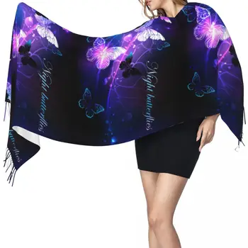 Tassel шал голям 196 * 68cm Пашмина зимен топъл шал обвивка Bufanda женски светещи нощни пеперуди кашмирени шалове