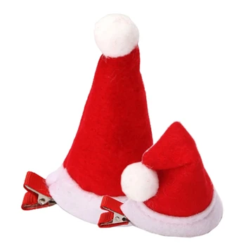 2бр Санта шапка Duckbill клип Коледа щипка за коса мини шапка щипка за коса Коледа шапка Дядо Коледа шапки за коса шноли Y1UA
