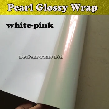 PROTWRAPS Pearllescent Glossy White Vinyl Chameleon With Air Bubble Free Goss Pearl White Pink Car Wrap Film Cover foil 1.52 * 20M