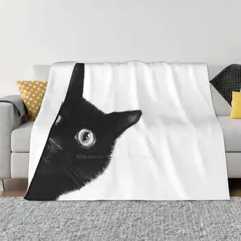 Черна котка Супер топли меки одеяла хвърлят на диван / легло / пътуване животни Кити графичен черно и бяло сладък смешно черна котка котки