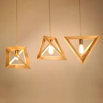 Модерен Led дървена висулка осветително тяло Япония прост стил скандинавски триъгълник 3d вътрешна лампа Начало Деко трапезария Кафе рецепция