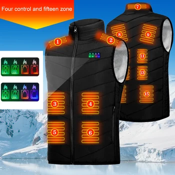 Зимни отоплителни жилетки якета 15 зони Електрическа термична жилетка Мъже Жени USB спортно облекло Извънгабаритни за открит туризъм къмпинг