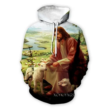 Нов Бог Религия Христос Исус 3D печат Причинно-следствено облекло Мода Мъже Жени Анцузи Crewneck Качулки Плюс размер S-7XL harajuku
