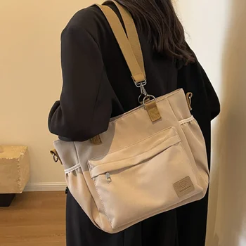 Дами с висок капацитет пратеник чанта платно пътуване подмишниците чанта за жените мулти-джоб Crossbody чанта плътен цвят рамо чанта