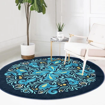 Tile Pattern Round Rug Non-slip Circular Carpet for Living Room Geometric Desig Rugs for Bedrooms Room Decoration Aesthetic