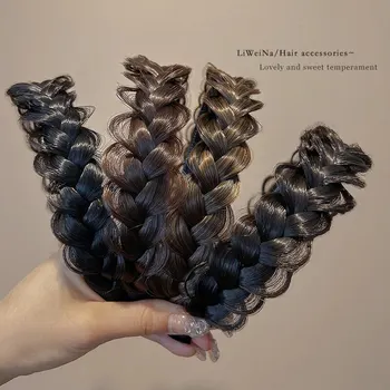Обновена версия Широка изкуствена коса коса връзки жени риба кост аксесоари против хлъзгане ленти зъби пресни сладък стил