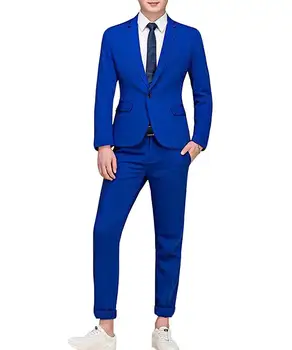 Мъжки костюм Две части Мъжка рокля Кралско синьо/Сиво/Бордо/Морско небрежно Офис бизнес костюми за сватба (Blazer + Pants + Tie)