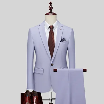 Висококачествена мъжка (костюм + панталон) Бизнес кариерата от две части е украсена тялото най-добър мъж младоженец сватбена рокля четири сезона