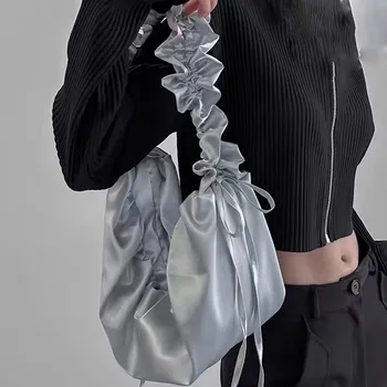 Hylhexyr Ins Универсален случаен пазарски нагънат шнур дизайн голям капацитет рамо чанта Оксфорд Crossbody чанти за жени