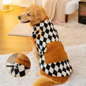 Кучешки дрехи проверени модел двукрак дизайн куче облекло с джобове меки топли удобни домашни любимци пуловер домашни любимци доставки