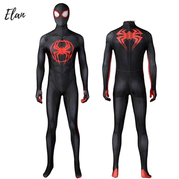 Черен супергерой Zentai костюм Майлс косплей костюм гащеризон маска облекло за мъж
