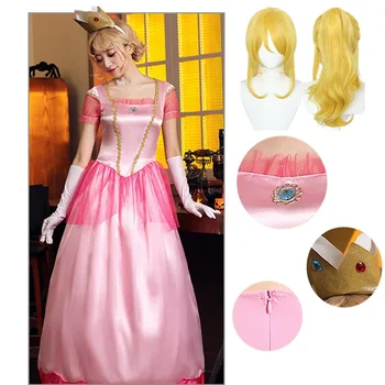 праскова принцеса класическа игра костюм момичета карнавал косплей парти розова рокля рожден ден сцена пищен униформа шапки ръкавици