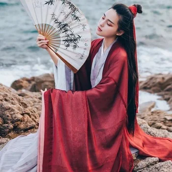 Голям размер 3XL ханфу рокля жени китайски традиционен ханфу комплект женски косплей костюм лято ханфу червено синьо бялорокля за жени